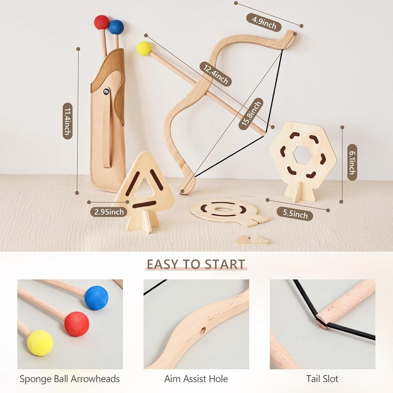 let's make Kids Bow and Arrow Wooden Archery Toy Set for Kids Ages 3+ Bow and Arrow Set Includes 3 Arrows 3 Targets Quiver Indoor and Outdoor Toys for Children Boys Girls - Image 3